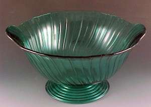 Jeannette Glass Aquamarine Teal Depression Glass Footed Console Bowl