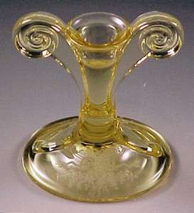 june-topaz-scroll-candleholder-2850 Fostoria Glass' June Etched Topaz Yellow Scroll Candleholder