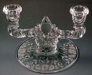 New Martinsville Wild Rose Etched Candleholder
