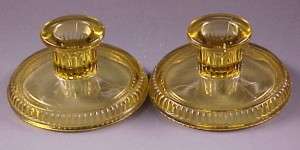Diamond Glass Adams Rib Amber Depression Glass Candleholders