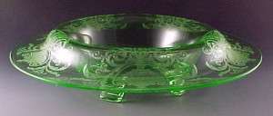 Cambridge Elegant Depression Glass Urn Swag Etched Green Console Bowl
