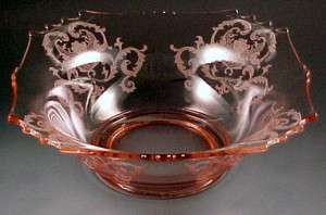 New Martinsville Pink Etched Elegant Depression Console Bowl
