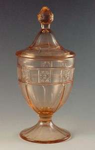 Pink Depression Glass Candy Jar - Jeannette's Doric Pattern