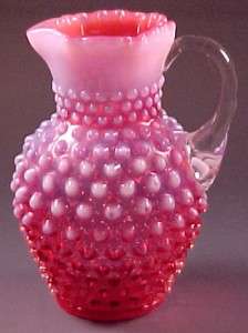 Fenton Glass Hobnail Cranberry Opalescent Pitcher