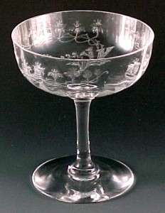 Central Glass Crystal Floral Trumpets Etched Champagne Sherbet Central Glass Crystal Floral Trumpets Etched Champagne Sherbet