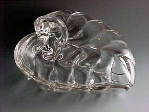 Duncan Miller Sylvan Crystal Leaf Shaped Covered Candy Dish