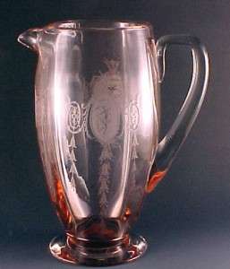Tiffin US Glass Classic Etched Dancer Pink Pitcher 