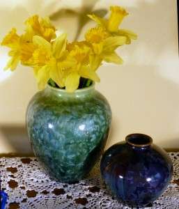 Dave Eickholt Crystalline Glaze Green & Blue Vases