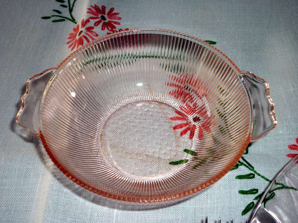 Homespun Pink Depression Glass Bowl