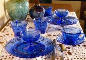 Moderntone Blue Depression Glass Setting
