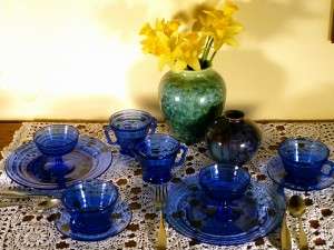 Moderntone Cobalt Blue Depression Glass Table for Two