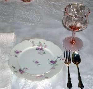 Tressemann & Vogt Rose Sprigged Plate Heisey Gayoso Goblet