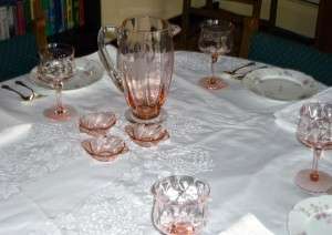 Tressemann & Vogt Rose Sprigged Plate Heisey Gayoso Goblet