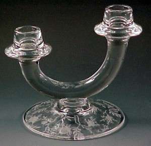 Fostoria Glass Chintz Etched Crystal Duo Candleholder