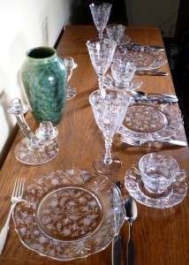 Fostoria Glass Chintz Etched Crystal Dinner Table