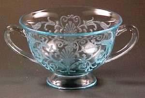 Fostoria Glass Versailles Etched Blue Bouillon Bowl