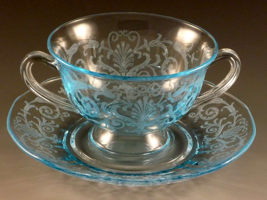 Fostoria Versailles Blue Bouillon Cup & Saucer Fostoria Versailles Blue Bouillon Cup & Saucer