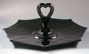 Heart Shaped Center Handled Server Ebony Black Glass Heart Shaped Center Handled Server Ebony Black Glass