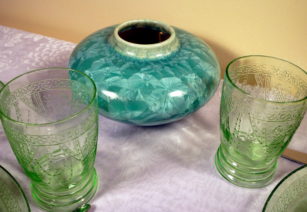 Georgian Lovebirds Green Depression Glass Georgian Lovebirds Green Depression Glass