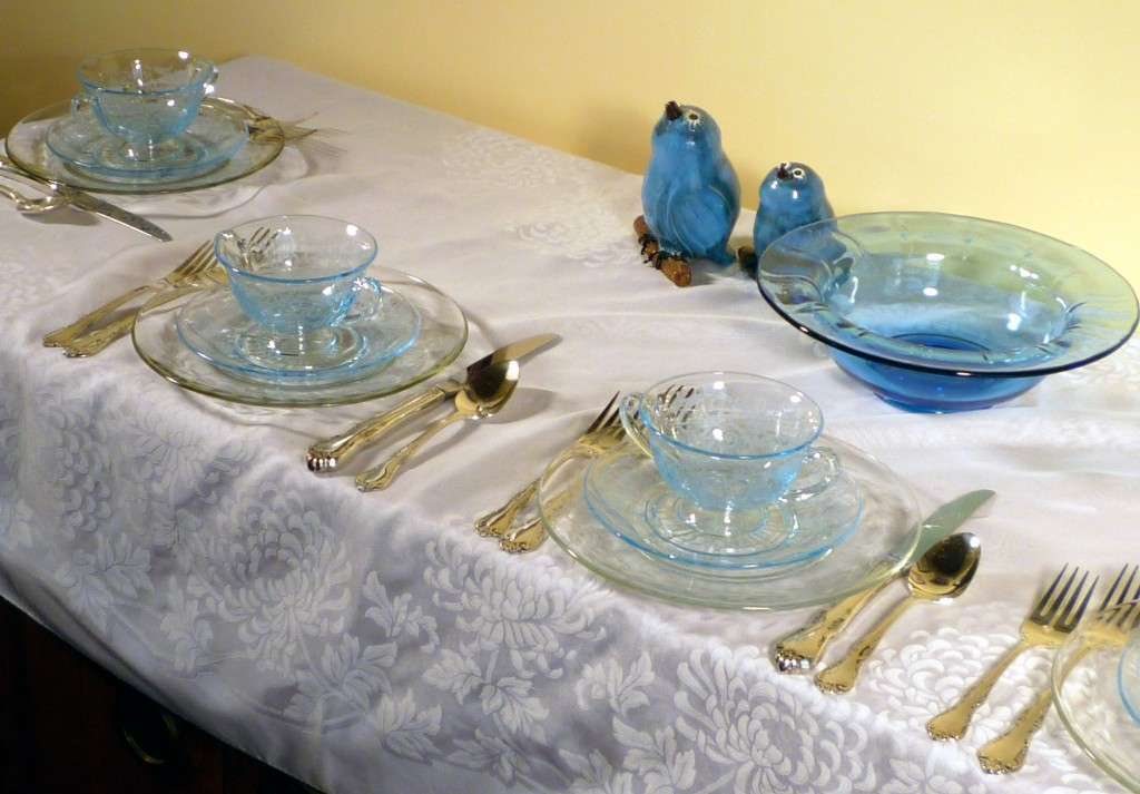 Fostoria Versailles on Crystal Plates Table Fostoria Versailles on Crystal Plates Table