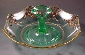 Art Deco Decorated Green Center Handled Server Art Deco Decorated Green Center Handled Server