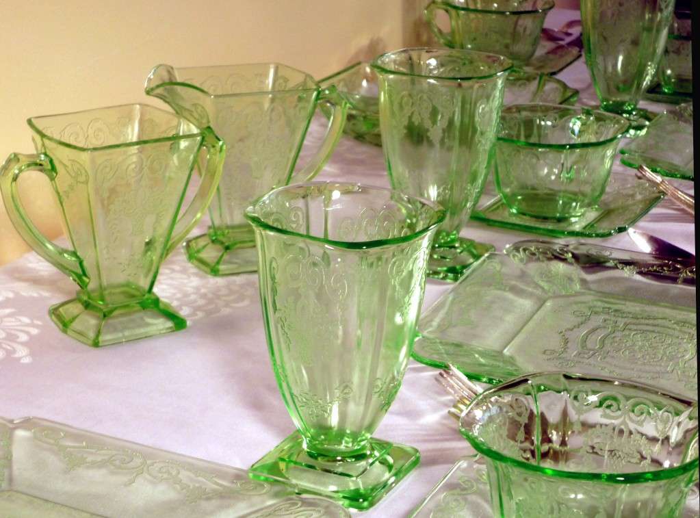 Lorain Basket Green Depression Glass