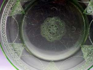 Georgian Dinner Green Depression Glass Worn Wear Close Up
