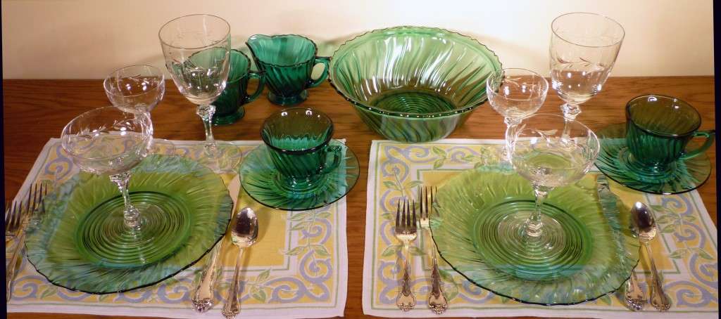 eannette Petal Swirl and Tiffin Dolores Cut Crystal Vintage Stemware Tiffin Dolores Cut Vintage Stemware with Swirl Ultramarine Depression Glass