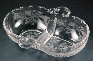 Fostoria Glass Heather Etched Crystal 2-Part Relish Dish Fostoria Glass Heather Etched Crystal 2-Part Relish Dish