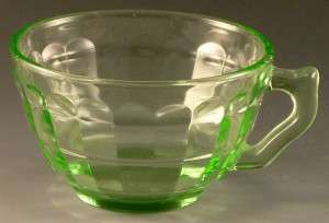 Block Optic Green Depression Glass Angled Handle Cup Block Optic Green Depression Glass Angled Handle Cup