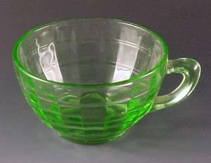 Block Optic Green Depression Glass Plain Handle Cup Block Optic Green Depression Glass Plain Handle Cup