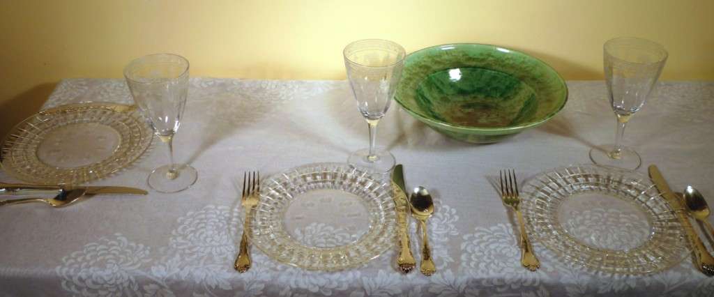 Seneca Regina Cut Crystal Plates and Cambridge Glass 701 Etched Goblets