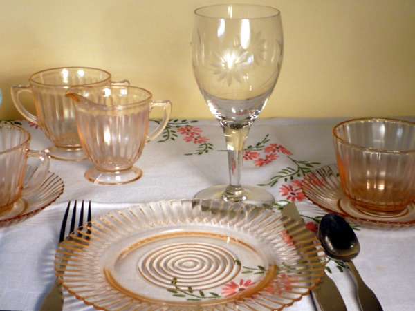 Petalware Pink Depression Glass and Vintage Goblets Petalware Pink Depression Glass and Vintage Goblets