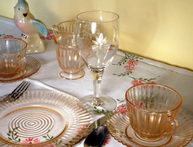 Floral Cut Depression Glass Crystal Goblet Floral Cut Depression Glass Crystal Goblet