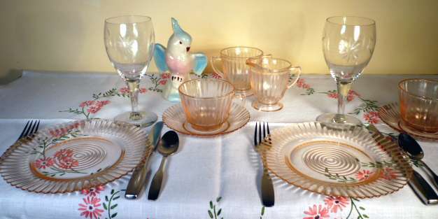Petalware Pink Depression Glass & Cut Goblets Petalware Pink Depression Glass & Cut Goblets