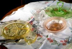 Cameo Yellow, Mayfair Green and Miss America Pink Depression Glass