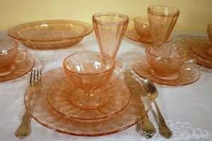 Floral Poinsettia Pink Depression Glass Table for Two