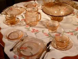 Mayfair Open Rose and Sharon Pink Depression Glass Table