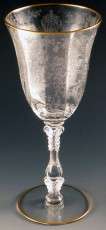 Rose Point Etched Gold Trimmed 3121 Water Goblet Cambridge Glass Crystal