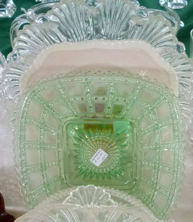 Imperial Beaded Block Green Depression Glass Plate