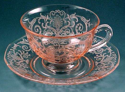 Fostoria Glass Versailles Etched Pink Cup and Saucer.