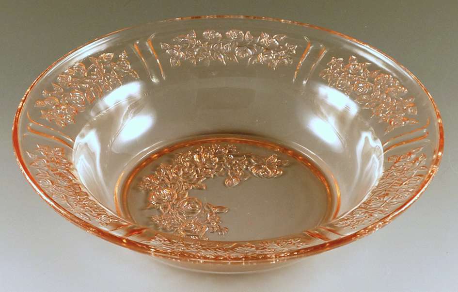 Sharon Cabbage Rose Pink Depression Glass Rimmed Soup Bowl.