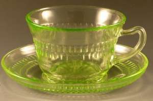Roulette Green Depression Glass Cup & Saucer