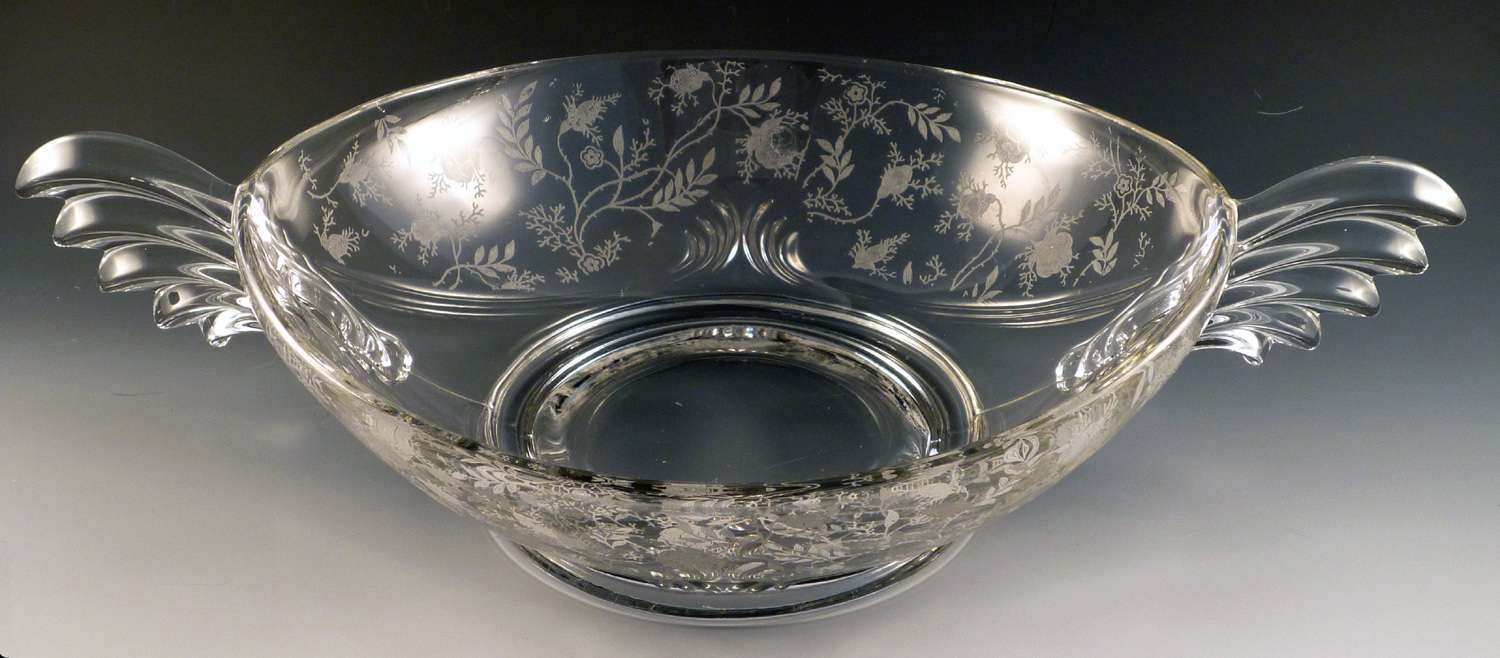 Fostoria Etched Console Sets Bowls and Candle Holders