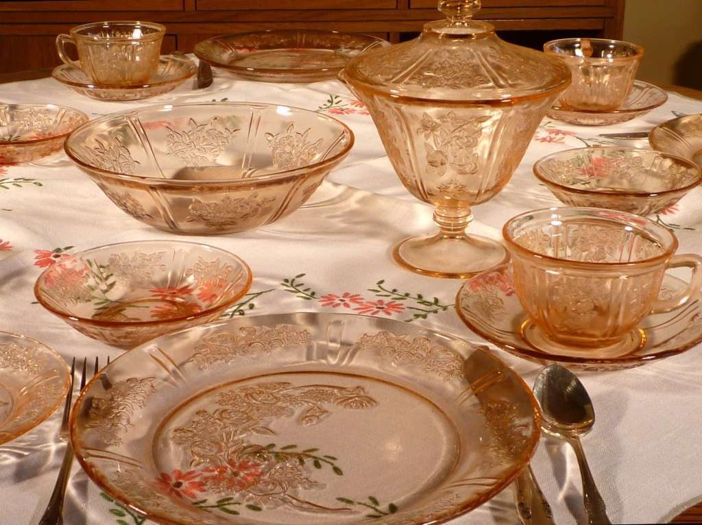 Sharon Cabbage Rose Pink Depression Glass Tablescape Thursday