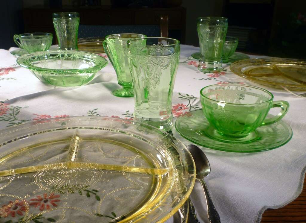 Depression Glass Memories in Green and Yellow Tablescape Thursday