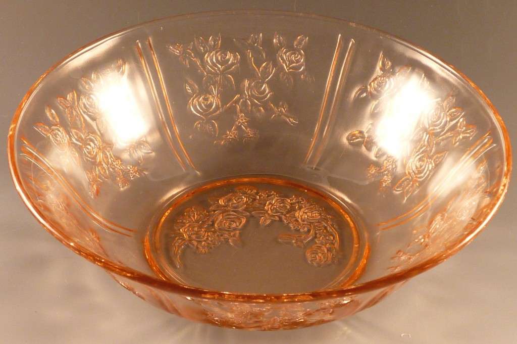 Federal Glass Pink Depression Glass Sharon or Cabbage Rose Patterned Servin...