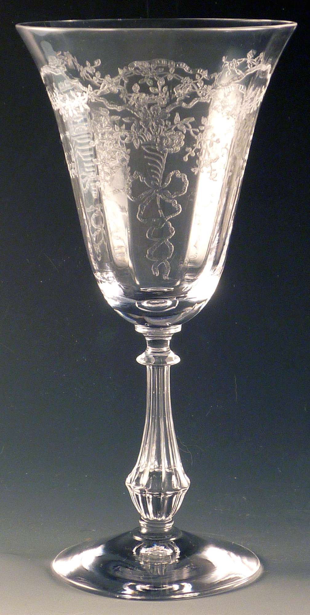 Fostoria Glass Corsage Etched Crystal Water Goblet.