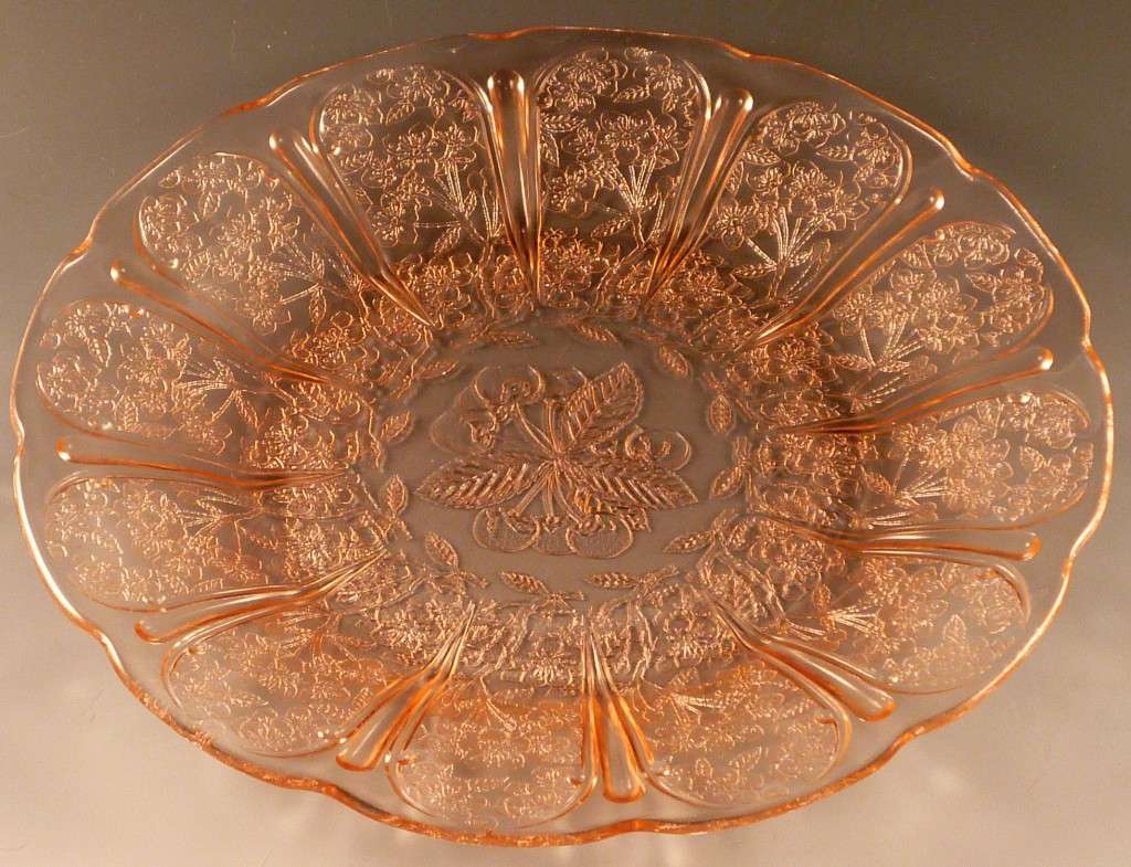 Cherry Blossom Pink Depression Glass 9 inch Dinner Plate - Authentic.