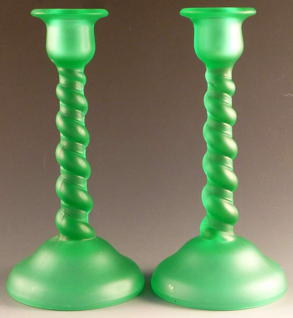 More Candlelight Tiffin Green Satin Spiral Elegant Depression Glass